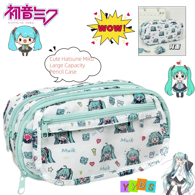 Aesthetic Large Pencil Case Pouch - Hatsune Miku Pencil Bag Cute Cartoon