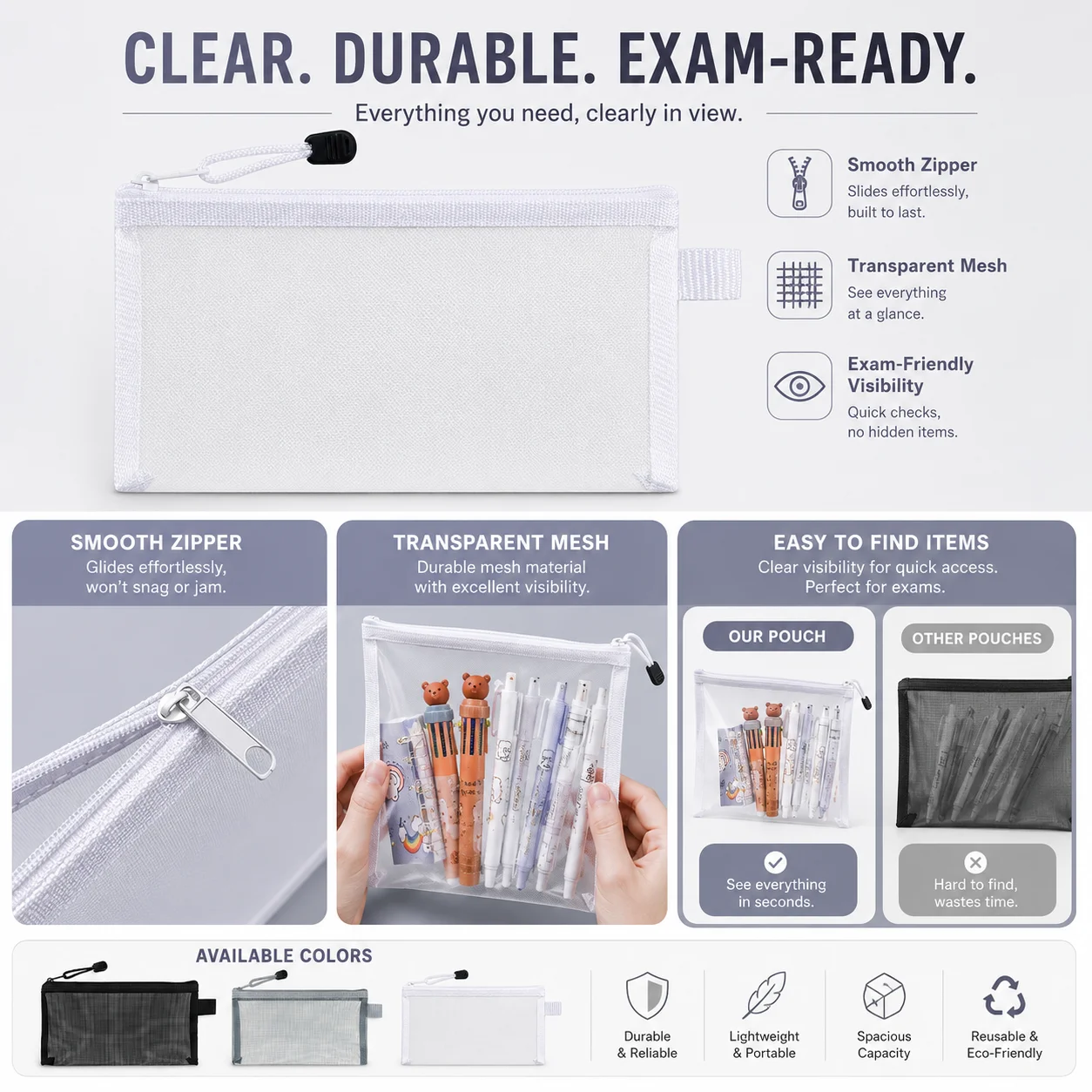Transparent Mesh Pencil Case C - Clear Mesh Pencil Pouch For Exam 评论和价格
