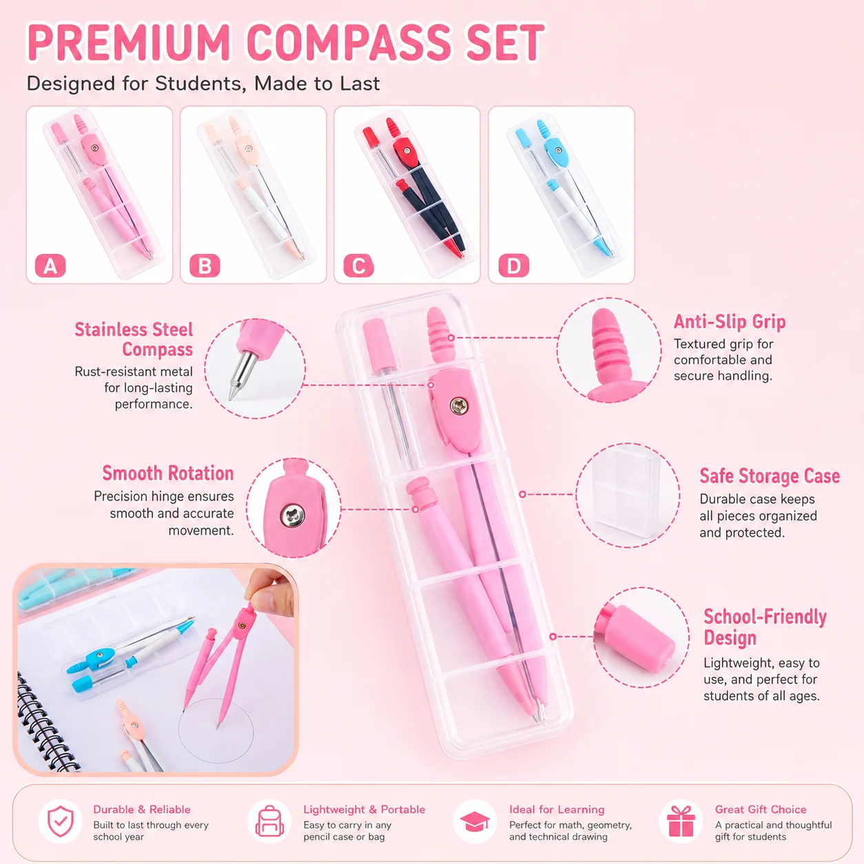 Stainless Steel Compass Set, G - Math Geometry Set With Compass 评论和价格