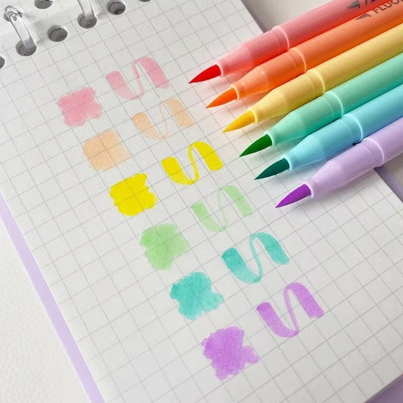 6 colors Soft Brush Fluorescen - Pastel Highlighter Set Double Ended 评论和价格
